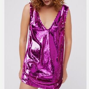 NWOT Free People, pink sequin mini dress, Size medium